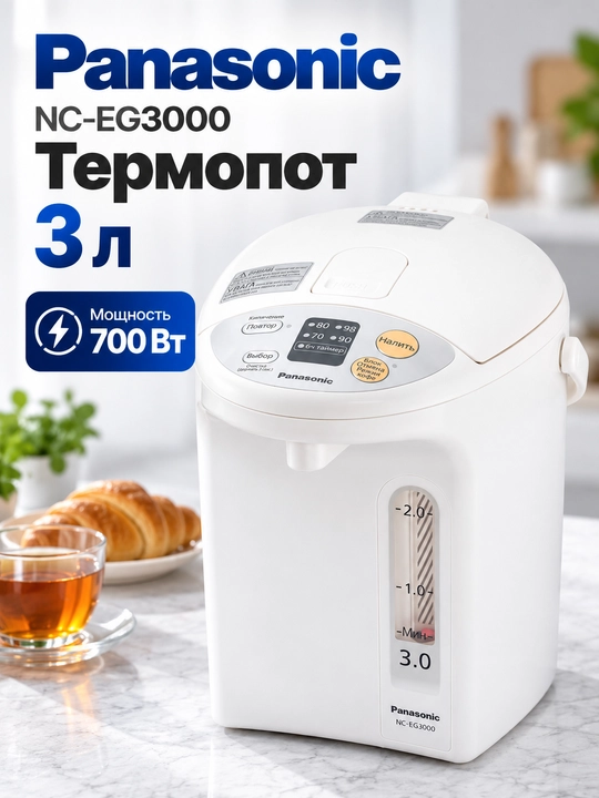 Panasonic NC-EG3000 termopot, 3 litr, 700 W, 4 harorat rejimi, 6 soatli taymer - 