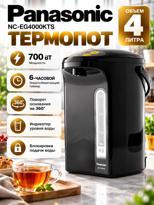 Термопот Panasonic NC-EG4000, 4 л, 700 Вт, 4 температуры, таймер