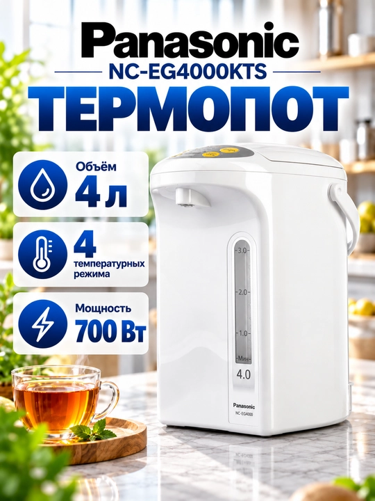 Panasonic NC-EG4000 termopot, 4 litr, 700 W, 4 harorat rejimi, taymer - 