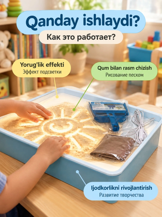 Песчаная доска для рисования песком с подсветкой для детей 3+