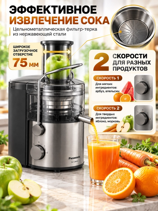 Panasonic MJ-CB600 sharbat chiqargich, 320 W, 2 tezlik, 1,5 litrli idish