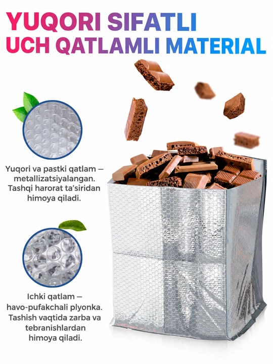 Oziq-ovqat uchun termopaketlar 10 dona, yelimli klapanli mahsulotlar uchun termopaketlar, to‘plamlar