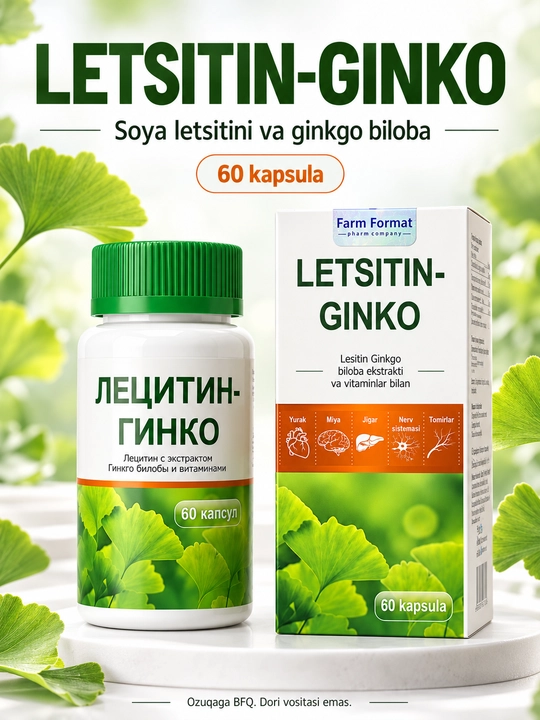 Letsitin-Ginko Farm Format, soya letsitini, ginkgo biloba va B vitaminlari, 60 kapsula - 