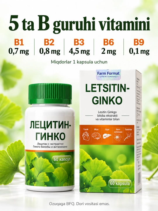 Лецитин-Гинко Farm Format, соевый лецитин, гинкго билоба и витамины B, 60 капсул