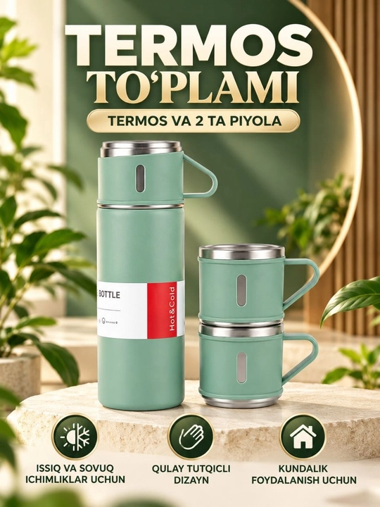 Termos va 3 ta krujka sovgʻabop toʻplami - 