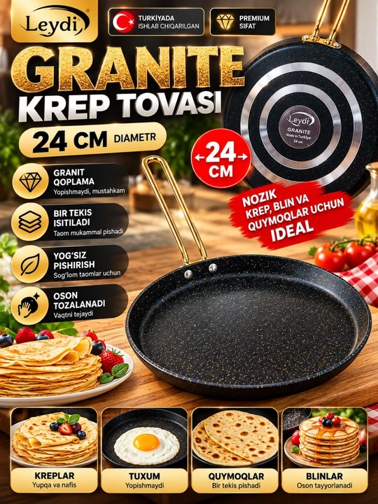 Tova , skavorodka, Leydi Granite krep tovasi 24 sm, granit qoplamali - 