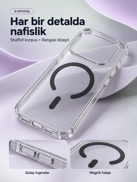 Прозрачный чехол X-CRYSTAL с MagSafe для iPhone 17 / 18 Pro и Pro Max