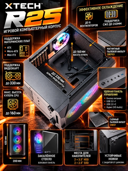 Компьютерный кейс - корпус Xtech R25 RGB