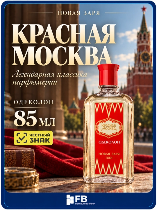 Одеколон "Красная Москва" Новая Заря, 85 мл, мужской и женский парфюм, классический аромат - 