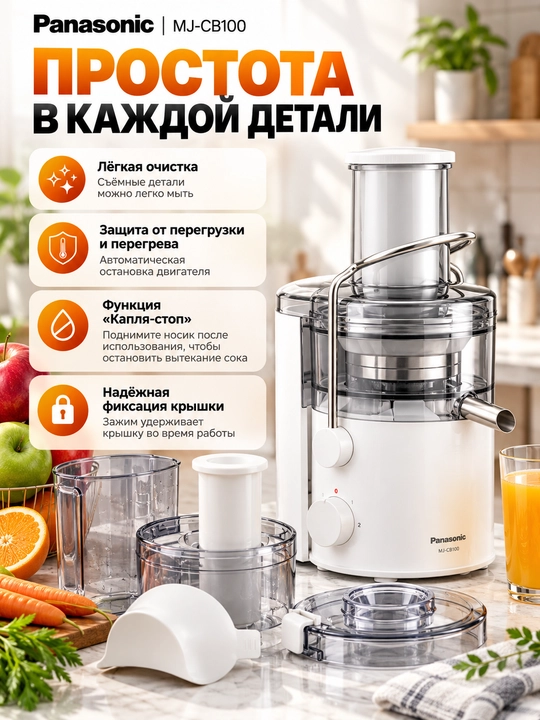 Panasonic MJ-CB100 sharbat chiqargich, 320 W, 2 tezlik, 1,5 litr