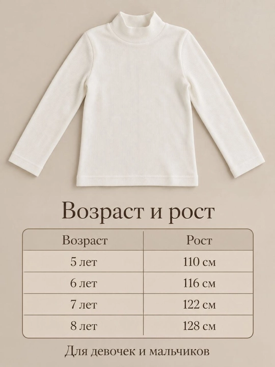 Bolalar uchun vodolazka, qizlar va o‘g‘il bolalar uchun, trikotaj, 5–8 yosh
