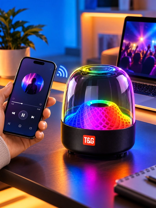 Беспроводная мини Bluetooth колонка с RGB подсветкой, прозрачный корпус, Bluetooth 5.1