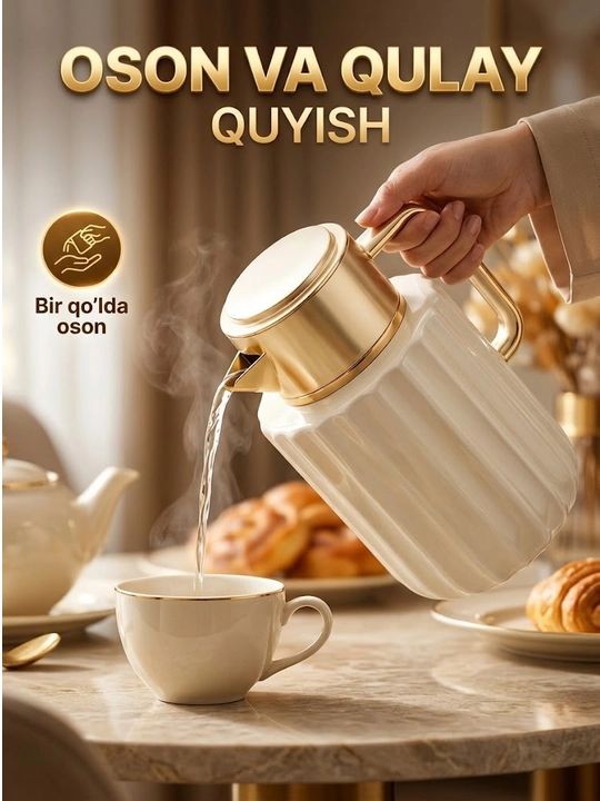 Feenik 1 litr termos, issiq va sovuq ichimliklar uchun, tutqichli
