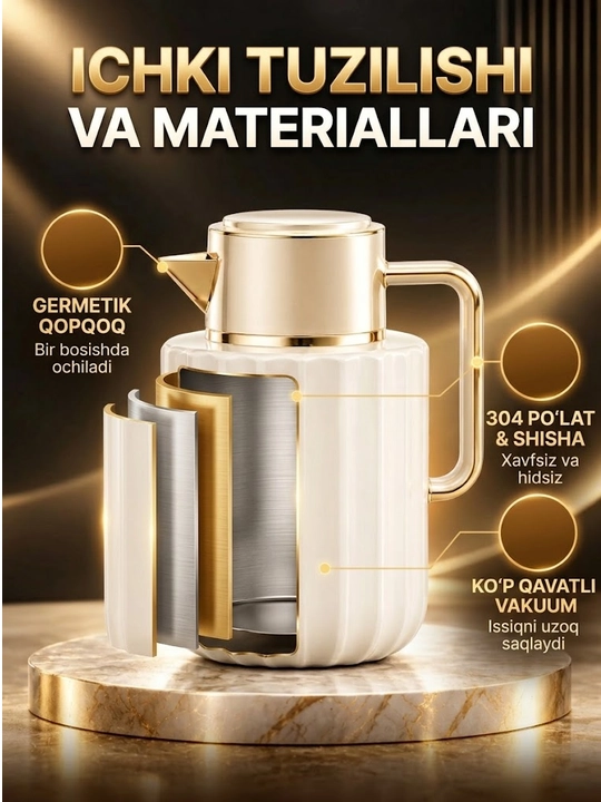 Feenik 1 litr termos, issiq va sovuq ichimliklar uchun, tutqichli