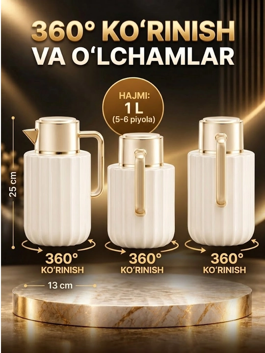 Feenik 1 litr termos, issiq va sovuq ichimliklar uchun, tutqichli