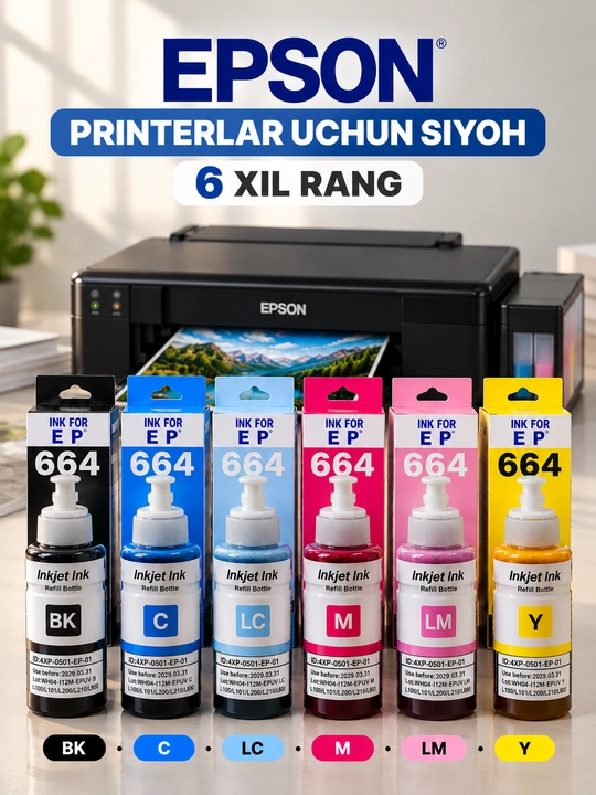 Printer siyoh kraska, 664/673 printer uchun siyoh, Epson L805, L1800, L850 - 
