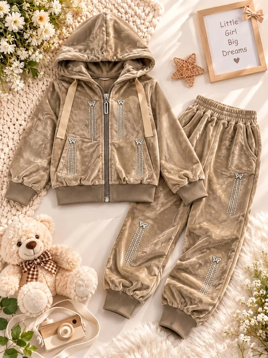 Велюровый спортивный костюм для девочки, худи и брюки, 5–9 лет