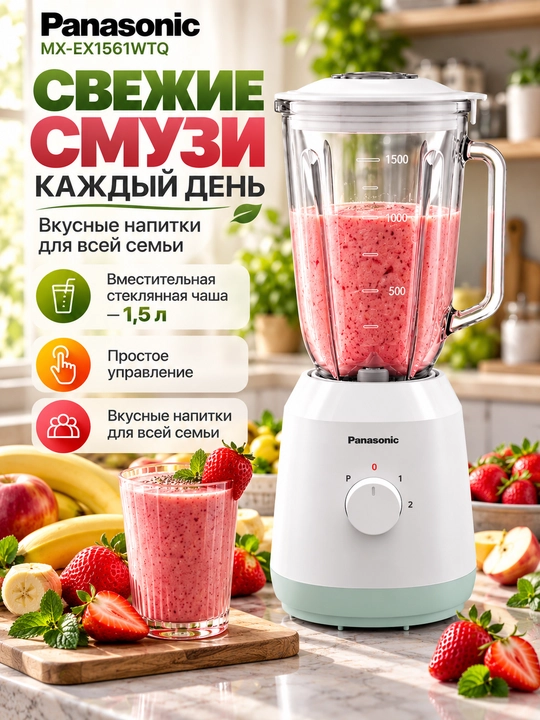 Panasonic MX-EX1561WTQ blender, 290 W, 1,5 litrli shisha idish, 50 g maydalagich