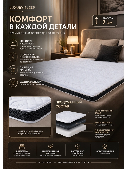 Топпер/Матрас для кровати дивана, 7 сантиметров