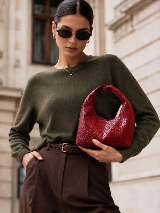 Ilon teksturali ayollar charm yelka sumkasi, Bottega Veneta