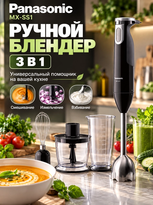 Panasonic MX-SS1 3 tasi 1 da qo‘l blenderi, maydalagich va ko‘pirtirgich bilan - 