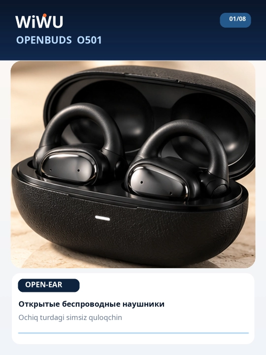 WiWU Openbuds O501 simsiz quloqchinlari, ochiq turdagi OWS TWS, Bluetooth 6.0, ENC, qora