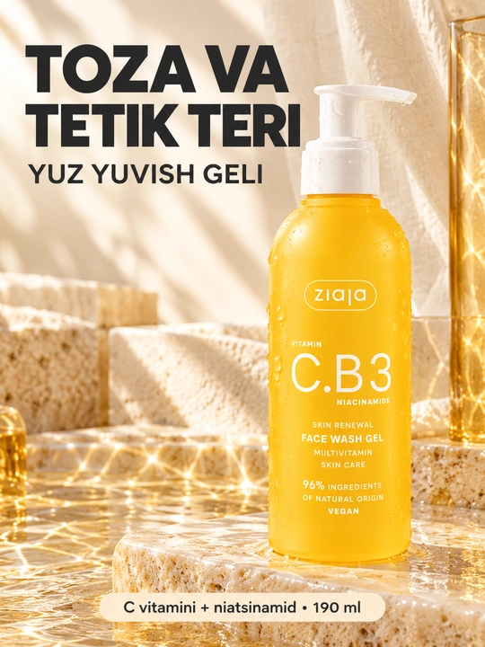 Гель для умывания лица Ziaja Vitamin C.B3 с ниацинамидом, для тусклой кожи, 190 мл - 