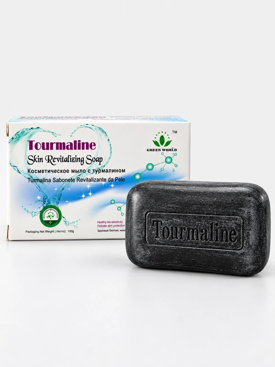 Turmalinli qora sovun Green World, yuz va tana uchun kosmetik tozalovchi sovun, 100 g