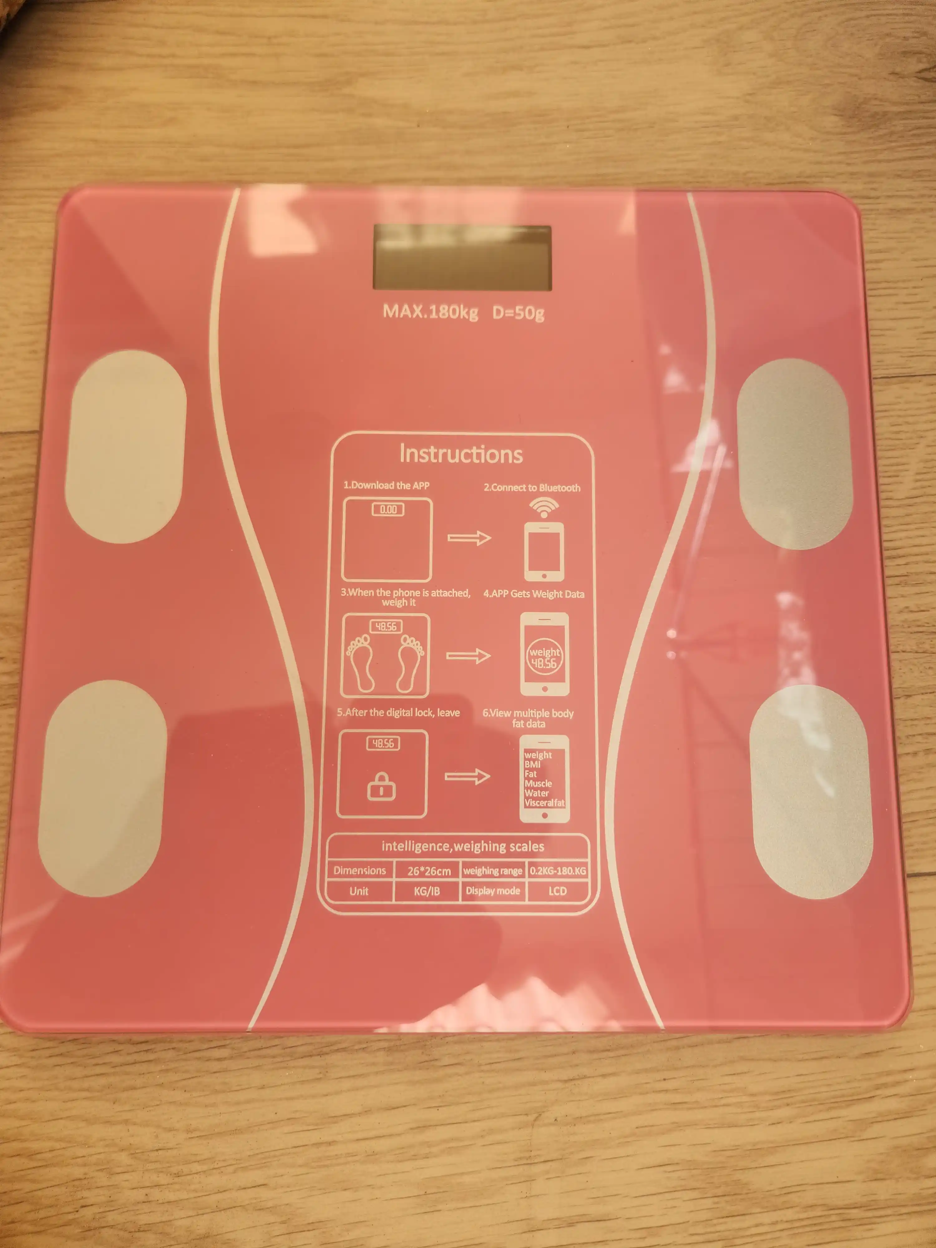 Bluetoothli aqlli elektron pol tarozi, 180 kg gacha