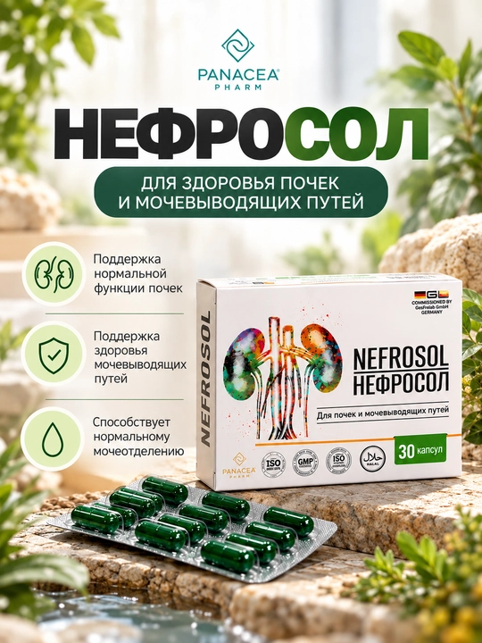 Nefrosol Buyrak va siydik yo‘llari uchun nefrosol, 7 ta ekstrakt + Mg, 30 ta kapsula - 
