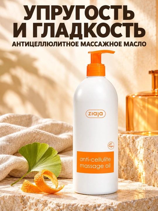 Антицеллюлитное массажное масло Ziaja с гинкго, для упругости кожи, 500 мл