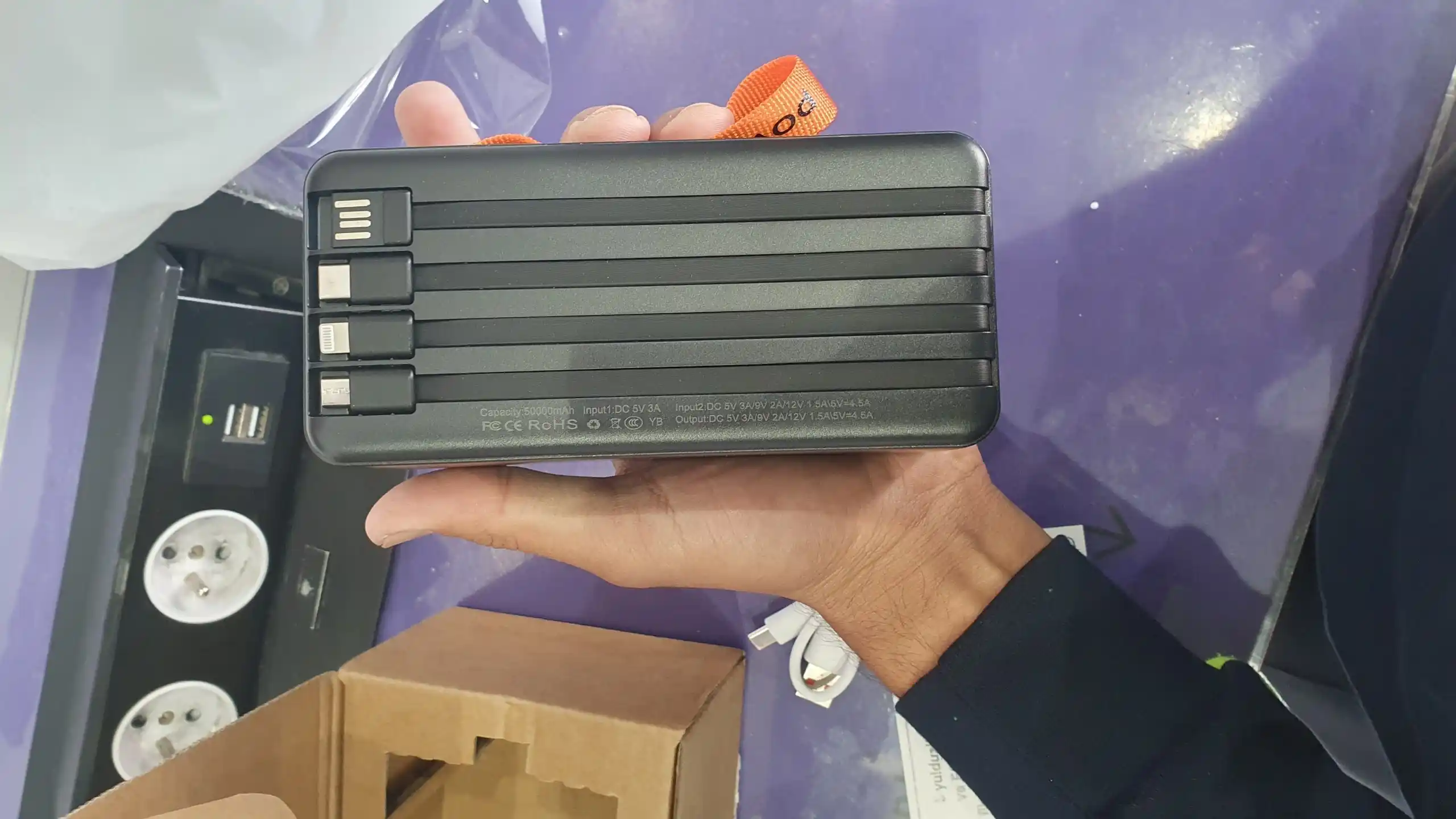 Power Bank 20000mA 66W tezkor quvvat bilan tashqi akkumulyatori +4 kabel bilan