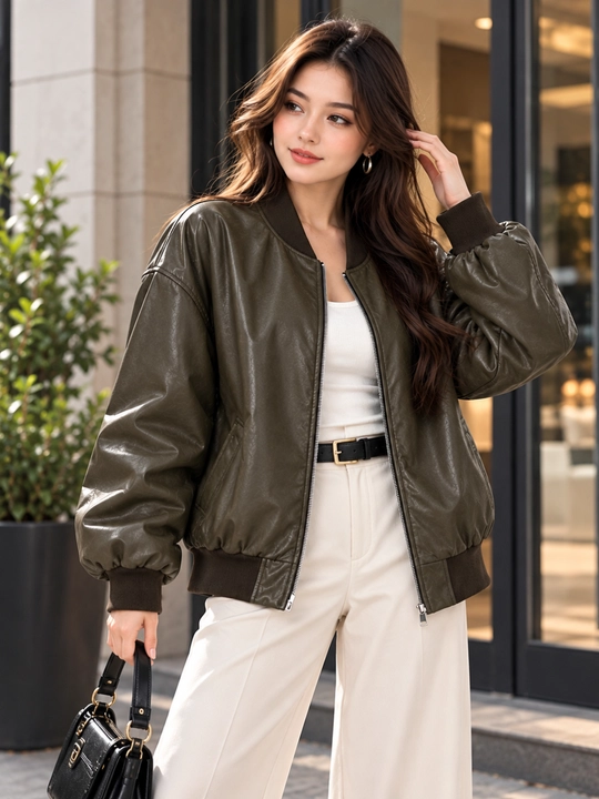 Ayollar uchun eko charm bomber kurtka, zamokli, oversize, bahor va kuz uchun - 