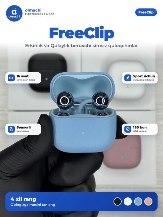 Беспроводные наушники FreeClip 2, сенсорные наушники для Android и iPhone (+бонус) - 