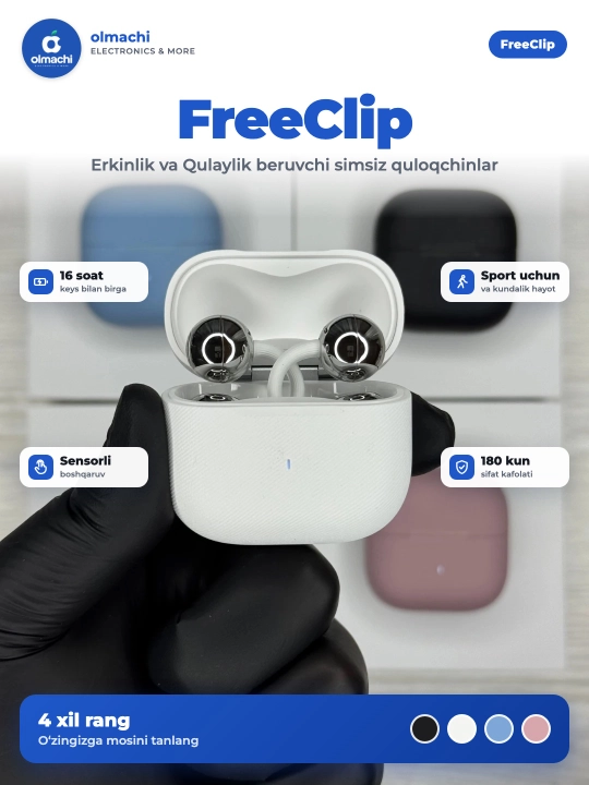 Беспроводные наушники FreeClip 2, сенсорные наушники для Android и iPhone (+бонус) - 
