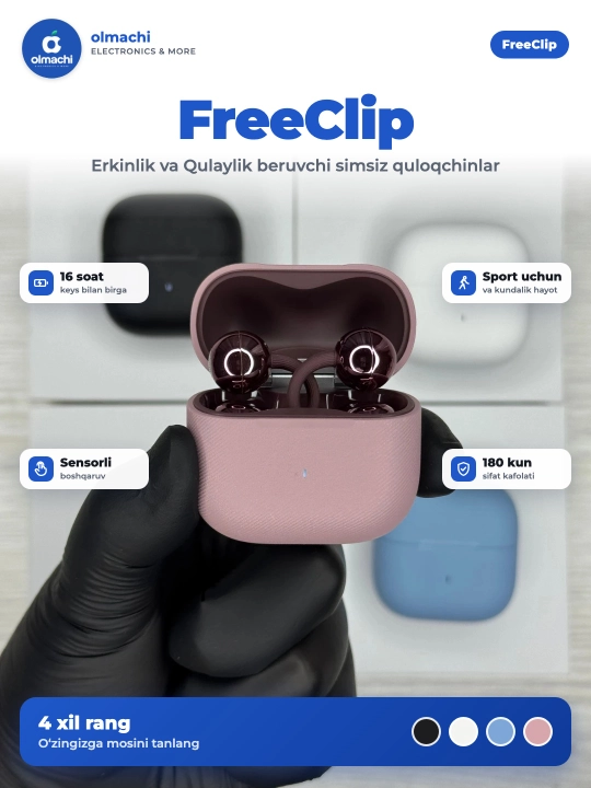 Беспроводные наушники FreeClip 2, сенсорные наушники для Android и iPhone (+бонус) - 