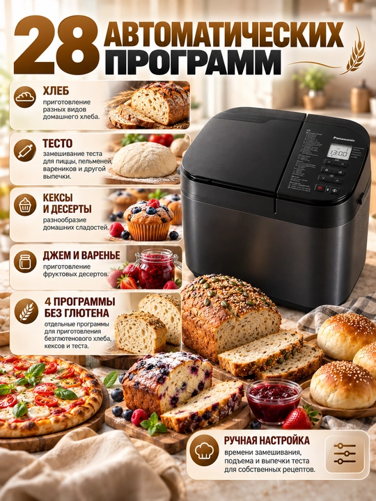 Panasonic SD-R2530KTS non yopish mashinasi, 28 dastur, avtomatik dispenser