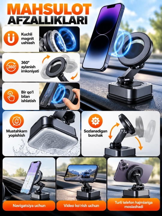 Avtomobil uchun telefon ushlagich, sozlanadigan avto holder