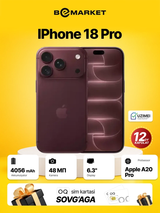 Apple Iphone 18 Pro / Pro Max, SIM + eSIM, IMEI ro‘yxatdan, 1 yil kafolat