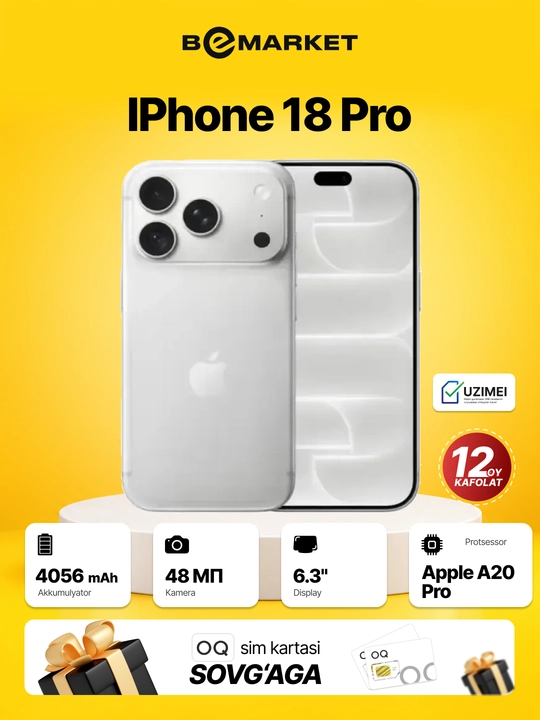 Apple Iphone 18 Pro / Pro Max, SIM + eSIM, IMEI ro‘yxatdan, 1 yil kafolat