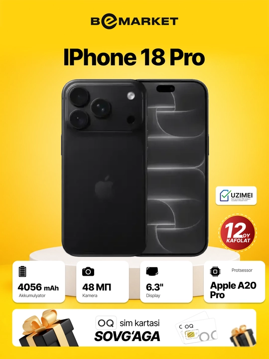 Apple Iphone 18 Pro / Pro Max, SIM + eSIM, IMEI ro‘yxatdan, 1 yil kafolat