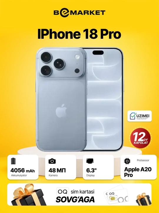 Apple Iphone 18 Pro / Pro Max, SIM + eSIM, IMEI ro‘yxatdan, 1 yil kafolat