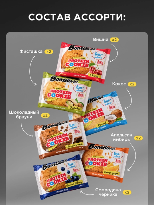 Shakarsiz protein pechenyesi Bombbar, 40 g × 12 dona