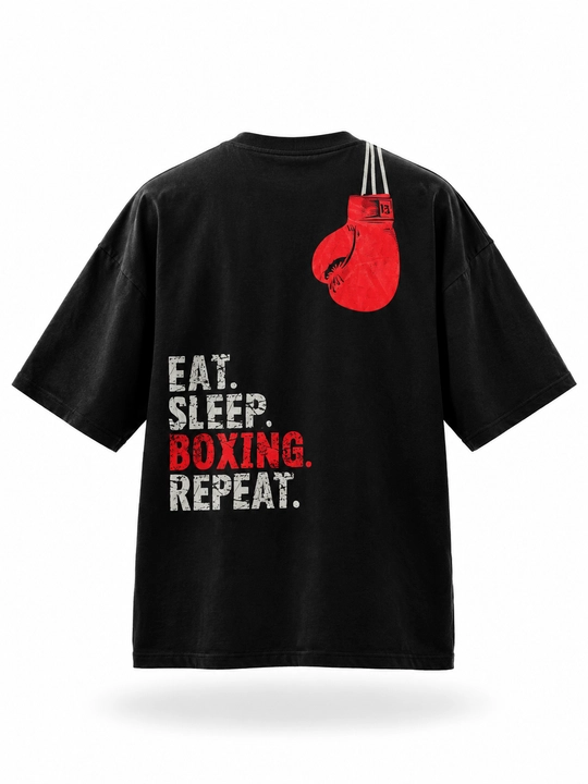 Erkaklar sport oversize futbolkasi BXNG Eat. Sleep. Boxing. Repeat qora