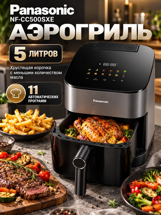 Panasonic NF-CC500SXE aerogrili, 5 litr, 1450 Vt, bug‘ bilan pishirish funksiyasi - 