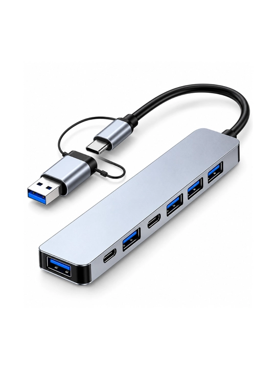 7 in 1 USB Hub Type-C va USB 3.0, ko‘p portli adapter - 