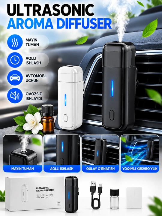 Avtomobil uchun ultratovushli aroma diffuzor, xushbo‘y hid tarqatuvchi - 