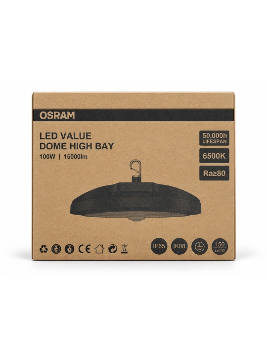 Светильник промышленный LED OSRAM Dome High Bay IP65, для склада и цеха, хайбей, 6500K