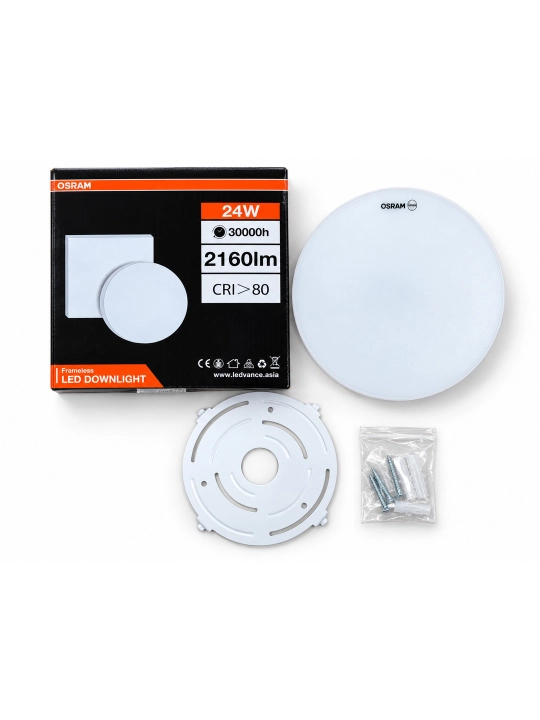 LED chiroq o'rnatiladigan OSRAM Frameless Downlight, dumaloq spot, shift uchun, 6500K