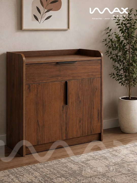 Комод с 2 дверцами и 1 ящиком, шкаф для хранения, орех, 80×45×80 см - 